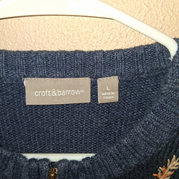 Croft & Barrow Vintage Fall  Cardigan Pumpkin Sunflower Leaves Thanksgiving L - Picture 4 of 5